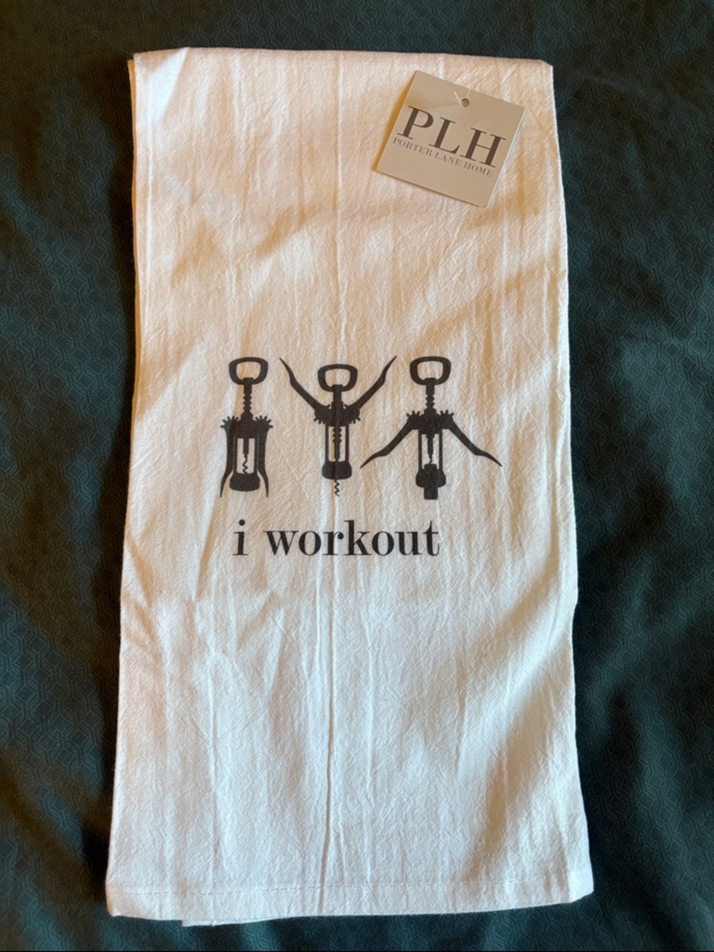 NWT PLH Porter Lane Home White Cotton “i workout” Kitchen Towel